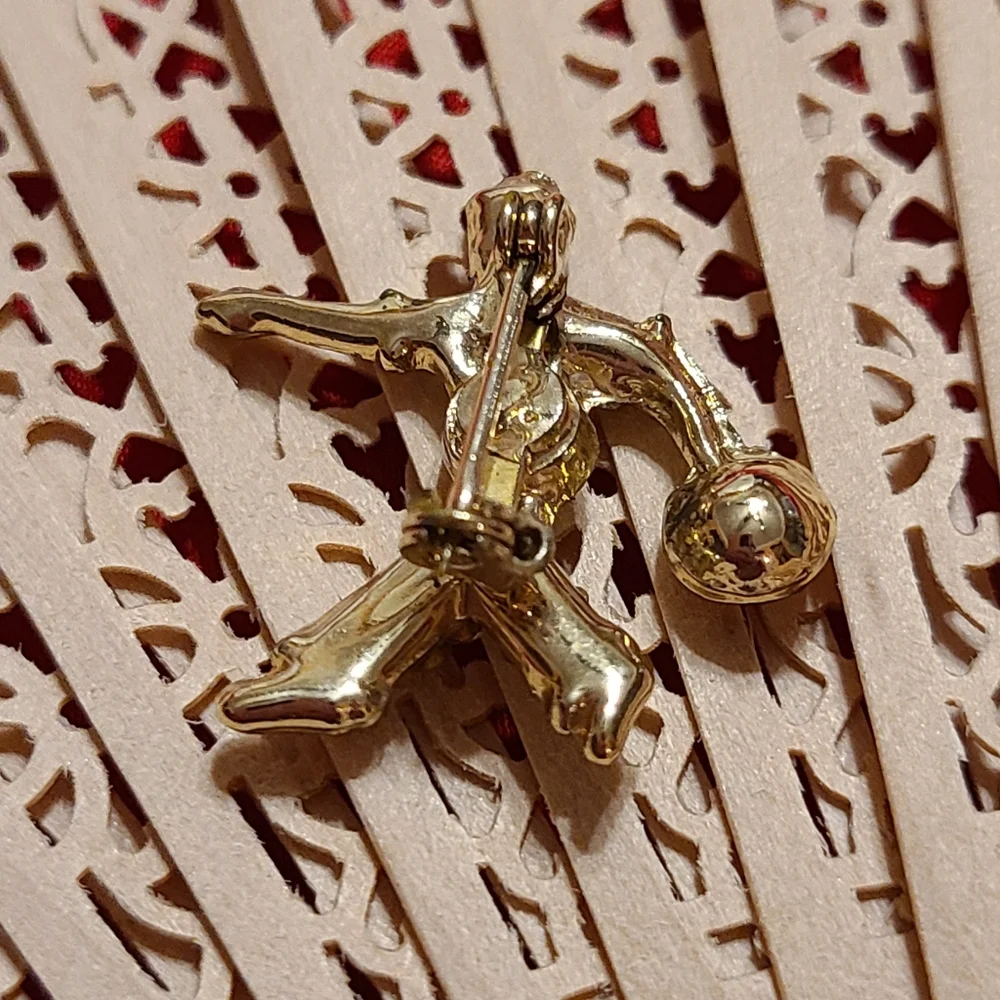 Gold and Silver Rhinestone Brooch Little Bowler